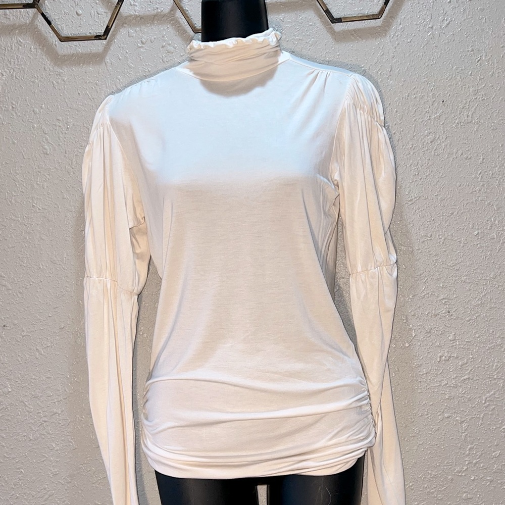 Ralph Lauren Puff Sleeve Ruched Side Silk blend Turtleneck